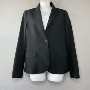 THEORY Wool Blazer Jacket Size 6 Black Crinkle Stripe Office Professional Work